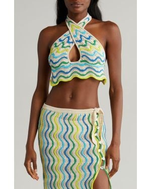CAPITTANA Jade Halter Crop Sweater Cover-Up Top - Green