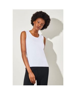 Ming Wang Mid Length Scoop Neck Knit Tank - White