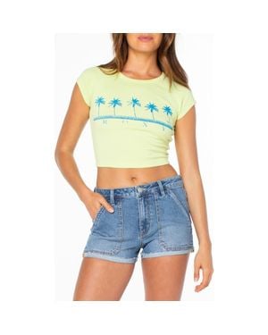 Roxy Five Palm Stripe Crop T-Shirt - Blue