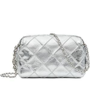 Tory Burch Fleming Soft Metallic Leather Crossbody Bag - Gray