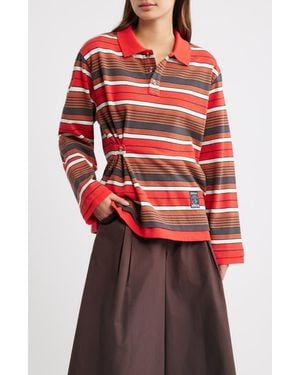 Damson Madder Noah Cinch Striped Rugby Polo - Red