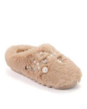 Dearfoams Annabelle Pile Clog With Embellishment Slippers - Natural