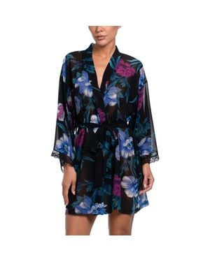 In Bloom Bailee Floral Chiffon Wrap Robe - Blue