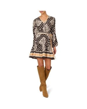 Adrianna Papell Mixed Print Long Sleeve Dress - White