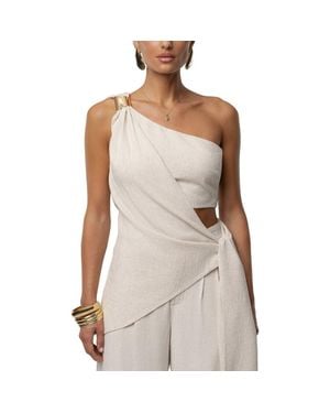 JLUXLABEL Palmera One Shoulder Top - Natural
