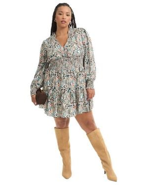 June + Vie Smocked Georgette Tunic - Multicolor