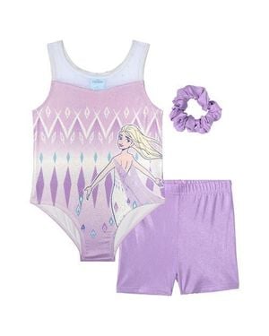 Disney Frozen Queen Elsa Gymnastics Leotard And Shorts Set - Purple