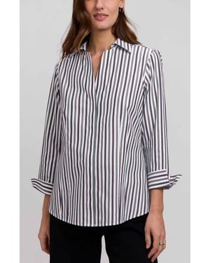 Foxcroft Taylor Stripe Cotton Button-Up Shirt - Gray