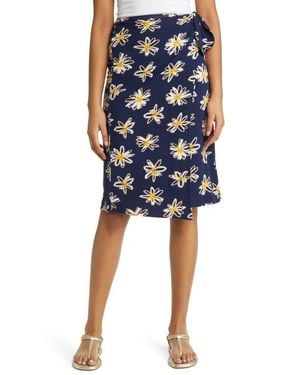 Loveappella Floral Faux Wrap Knit Midi Skirt - Blue
