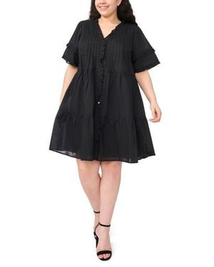 Cece Pintuck Tiered Cotton Dress - Black