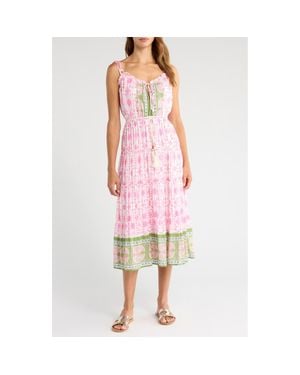 Alicia Bell Holiday Tie Strap Cotton & Silk Midi Dress - Pink