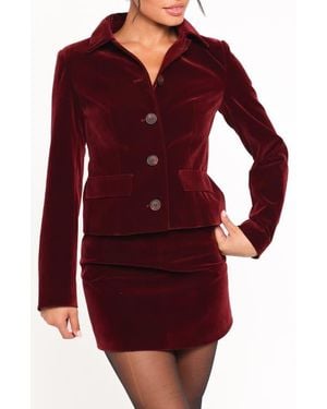 Petal & Pup Lainey Crop Velvet Jacket - Red