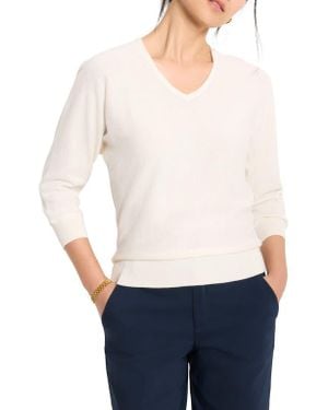 NIC+ZOE Easy Cotton V-Neck Sweater - White