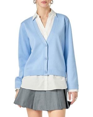 English Factory Mixed Media Button-Up Shirt - Blue