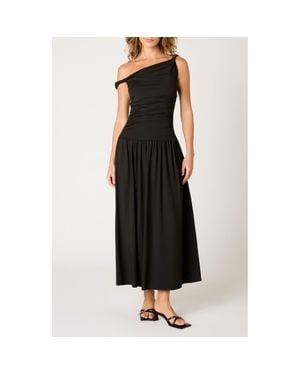 Nia Karina Ruched One-Shoulder Maxi Dress - Black