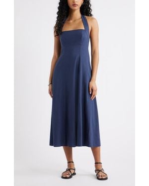 Open Edit Linen Blend Halter Midi Dress - Blue