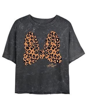 Mickey & Friends Junior's Cheetah Print Minnie Mouse Bow Graphic T-Shirt - Black