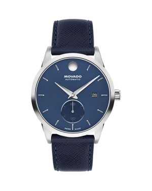 Movado Museum Taga Automatic Leather Strap Watch - Blue