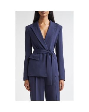 St. John Juliana Belted Lightweight Stretch Cady Wrap Jacket - Blue