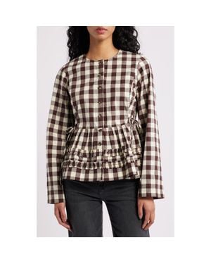 Damson Madder Madison Gingham Long Sleeve Organic Cotton Top - Black