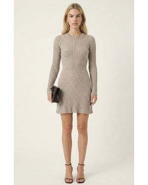 Modenaire Ribbed Knit Sweater Dress With Long Sleeves And Flared Hem - Natural