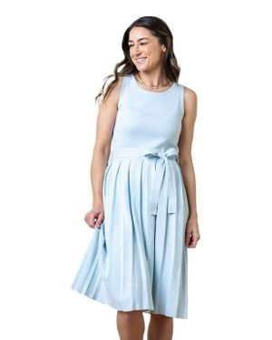 Hope & Henry Organic Pleated Sweater Knit Dress - Blue