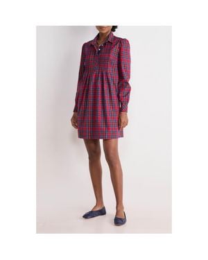 Vineyard Vines Plaid Long Sleeve Stretch Cotton Popover Dress - Purple