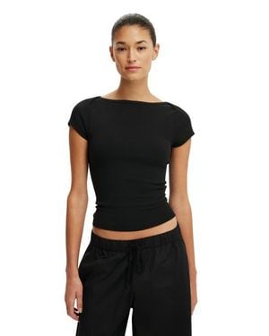 Cotton On Boatneck Cap Sleeve Tee - Black