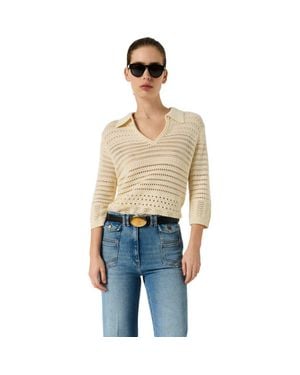 Gerard Darel Lalya 3/4 Sleeve V-Neck Knit Top - Natural