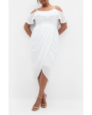 City Chic Flirtation Ruffle Off The Shoulder Cocktail Dress - White