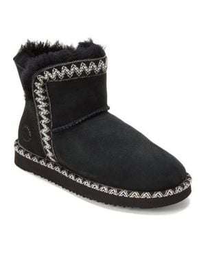 Dearfoams Fireside Perth Genuine Shearling Fold Down Bootie With Embroidery - Black