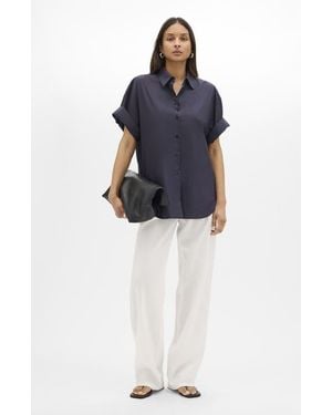 Another Tomorrow Poplin Short Sleeve Shirt - Blue