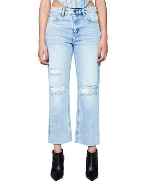 Bardot Esther Ripped Raw Hem Crop Straight Leg Jeans - Blue