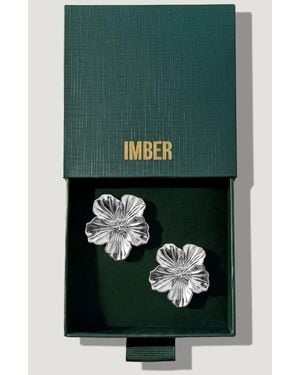 IMBER Hibiscus Flower Statement Earrings - Metallic