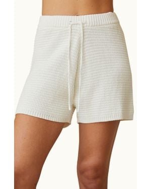 Crescent Drawstring Waffle Shorts - Natural