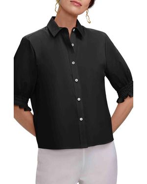 Foxcroft Vivienne Elbow Sleeve Matte Sateen Button-Up Shirt - Black