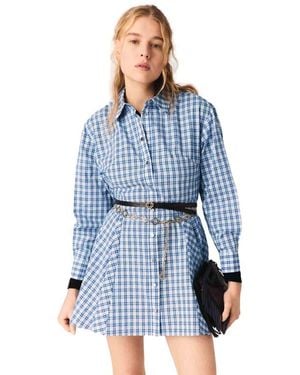 Maje Rhinestone-Trim Cotton Shirt Dress - Blue
