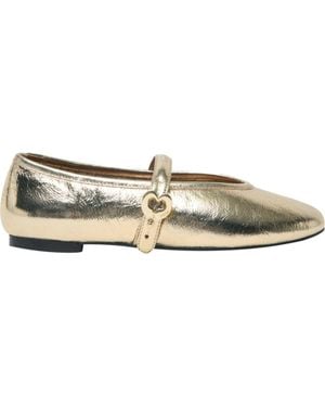 Maje Metallic Leather Ballet Flats - Natural