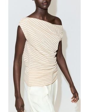 Mango Draped Striped Sleeveless Tee - Natural