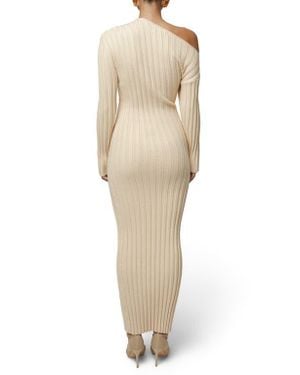 JLUXLABEL Auttoman Long Sleeve One-Shoulder Rib Maxi Dress - Natural