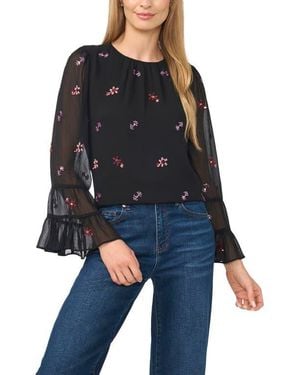 Cece Beaded Ruffle Cuff Top - Black