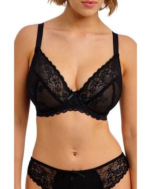 Freya Quinn Lace Underwire Plunge Bra - Black