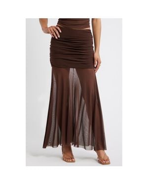 Open Edit Mesh Maxi Skirt - Brown