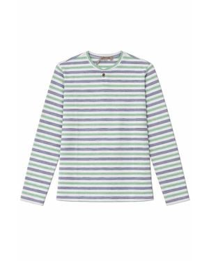 Be Positive Striped Henley Ribbed Neckline Long Sleeve Tee - White