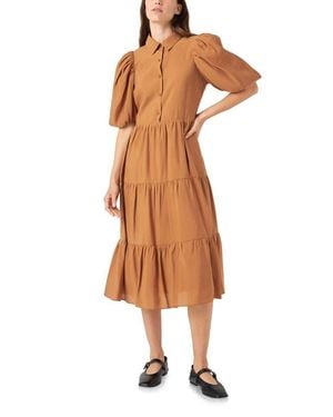 English Factory Tiered Midi Shirtdress - Brown