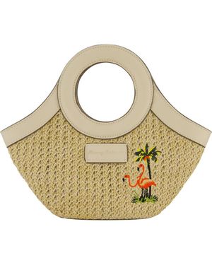 Tommy Bahama Mini Flamingo Embroidered Woven Tote Bag - Metallic