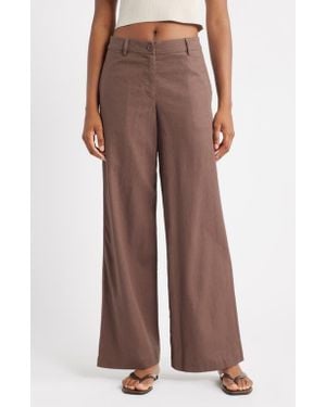 TOPSHOP Low Slung Linen Blend Wide Leg Pants - Brown