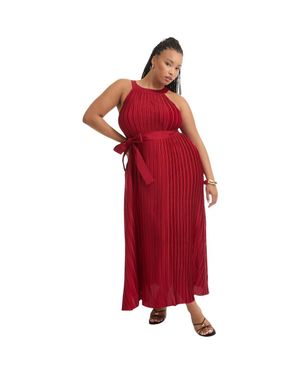 June + Vie Pleated Halter Maxi Dress - Red