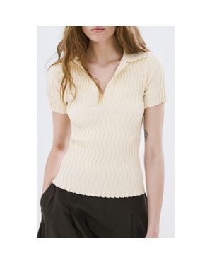 Mango Zigzag Rib Polo Sweater - White