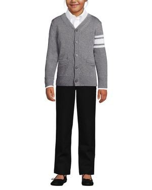 Lands' End School Uniform Kids Legacy Varsity Cardigan - Gray